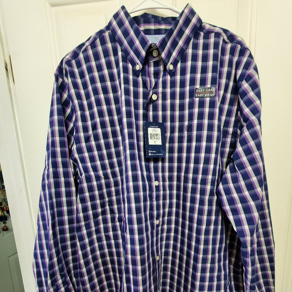 RALPH LAUREN CHAPS MENS  LONG SLEEVE SHIRT, PURPLE/BLUE/WHITE...XL...NWT